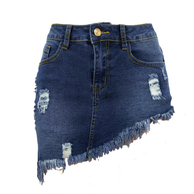 My Basic Skirt - Asymmetric Ripped Denim Skirt (7519198511192)