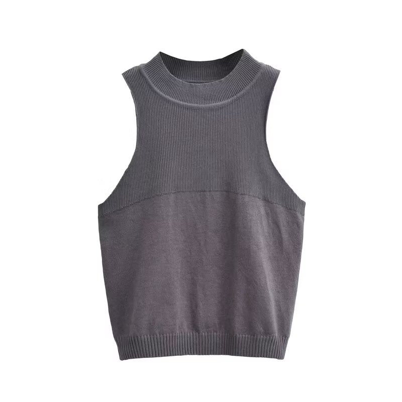 Round Neck Slim-Fit Sleeveless Knitted Shaped Vest Sweater