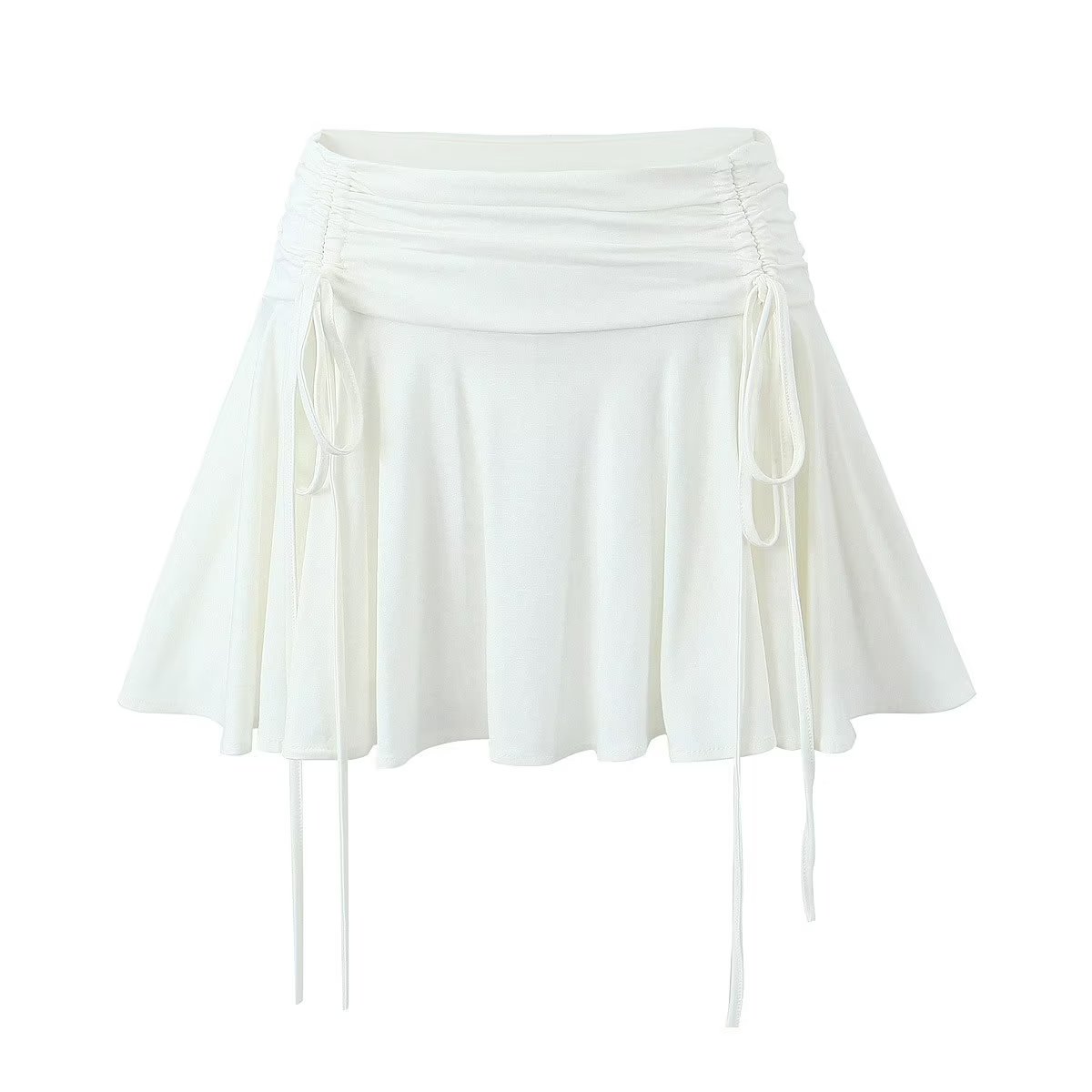 Lace-Up Low-Waist Pleated Side Skirt