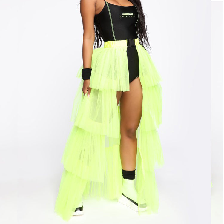 Mesh Stitching Pettiskirt Buckle Skirt