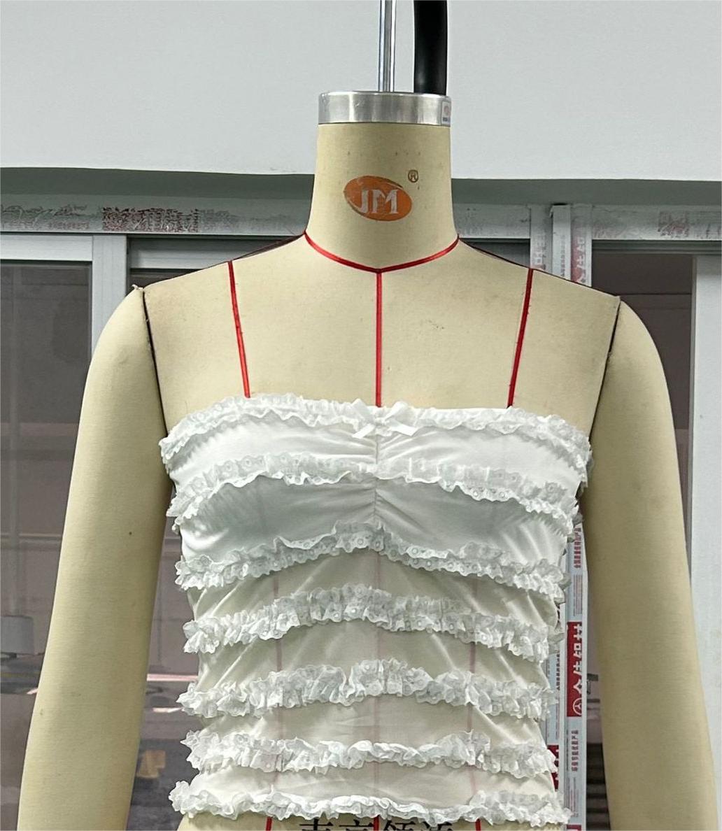 Lace Ruffle Mesh - Crop-Top (7517898571864)