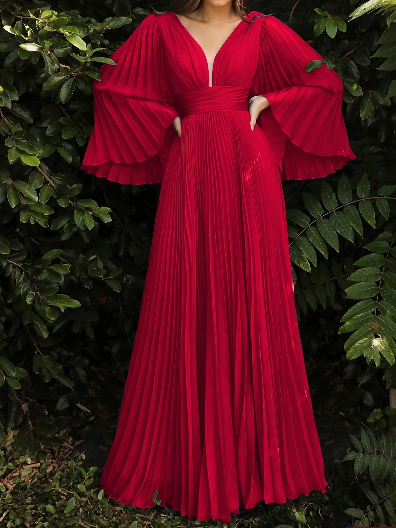 Plus-Size V-Neck Solid Color Dress