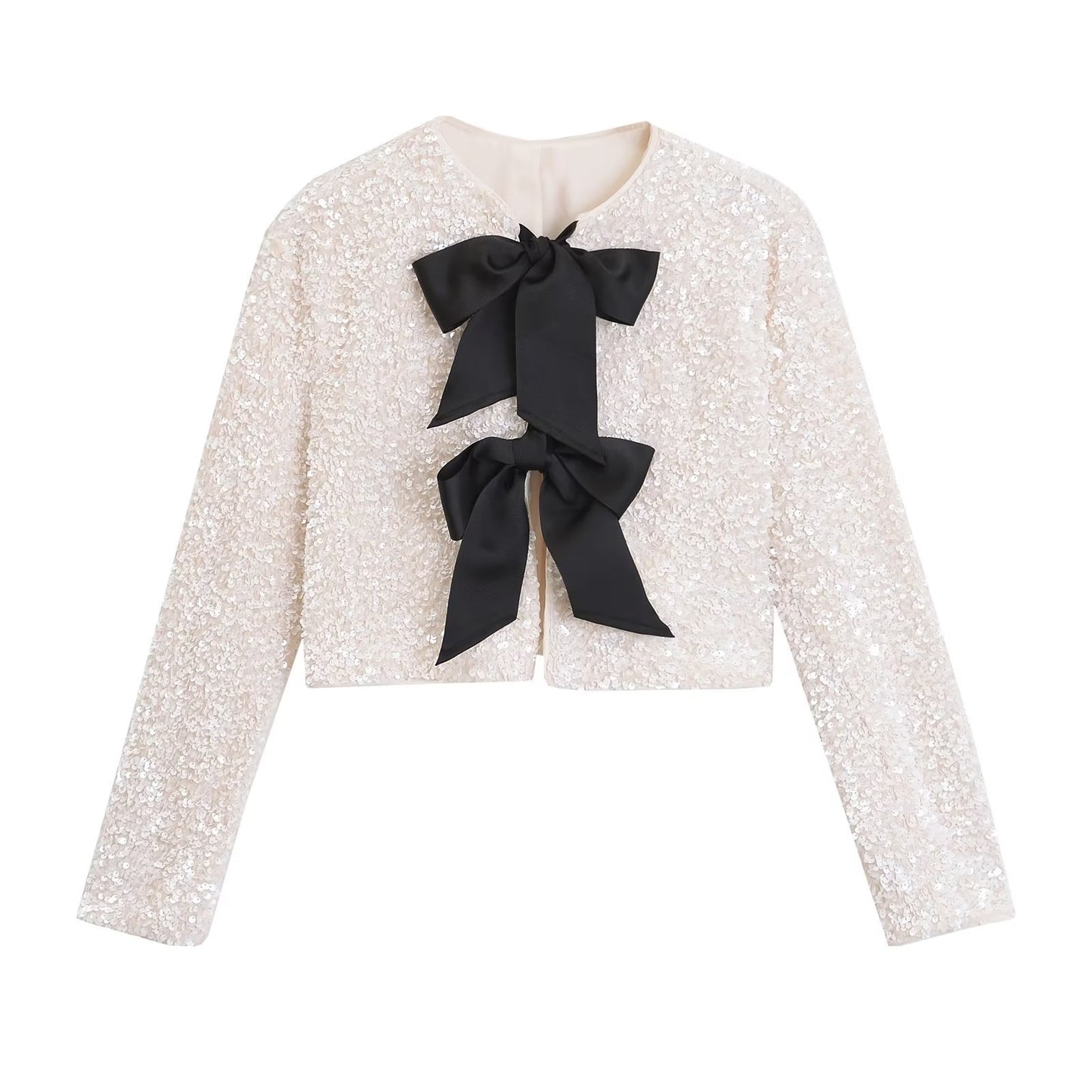 Winter Women Clothing Fashionable All Match Bowknot Decoration Sequined Short Coat (7525012963416)