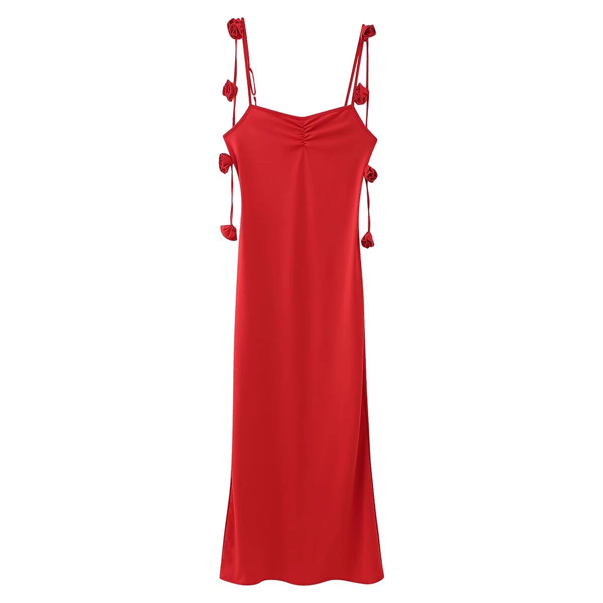 Solid Color V-Neck With Rope Straps Dress