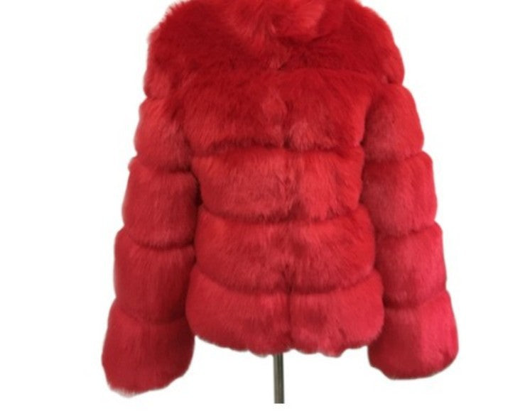 Faux Fox Fur Mid-Length Slim-Fit Coat