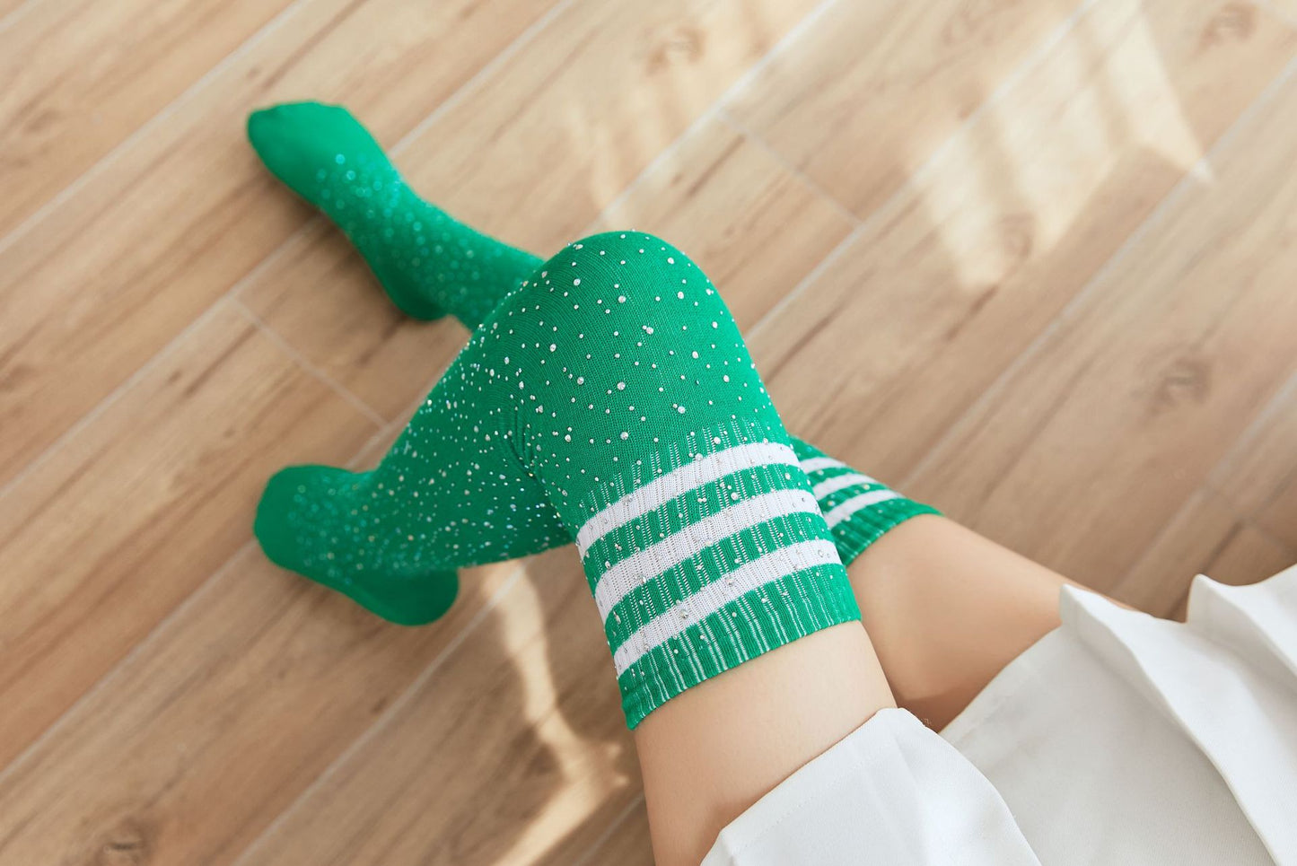 Rhinestone Knee Striped - High-Top Socks (7517779361880)