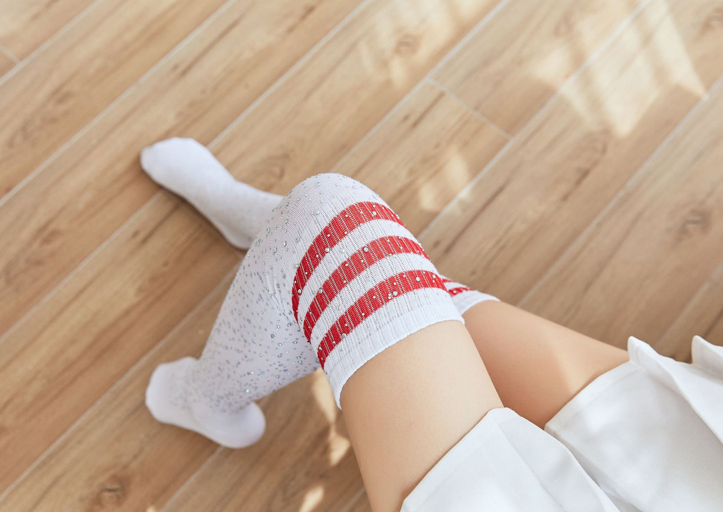 Rhinestone Knee Striped - High-Top Socks (7517779361880)