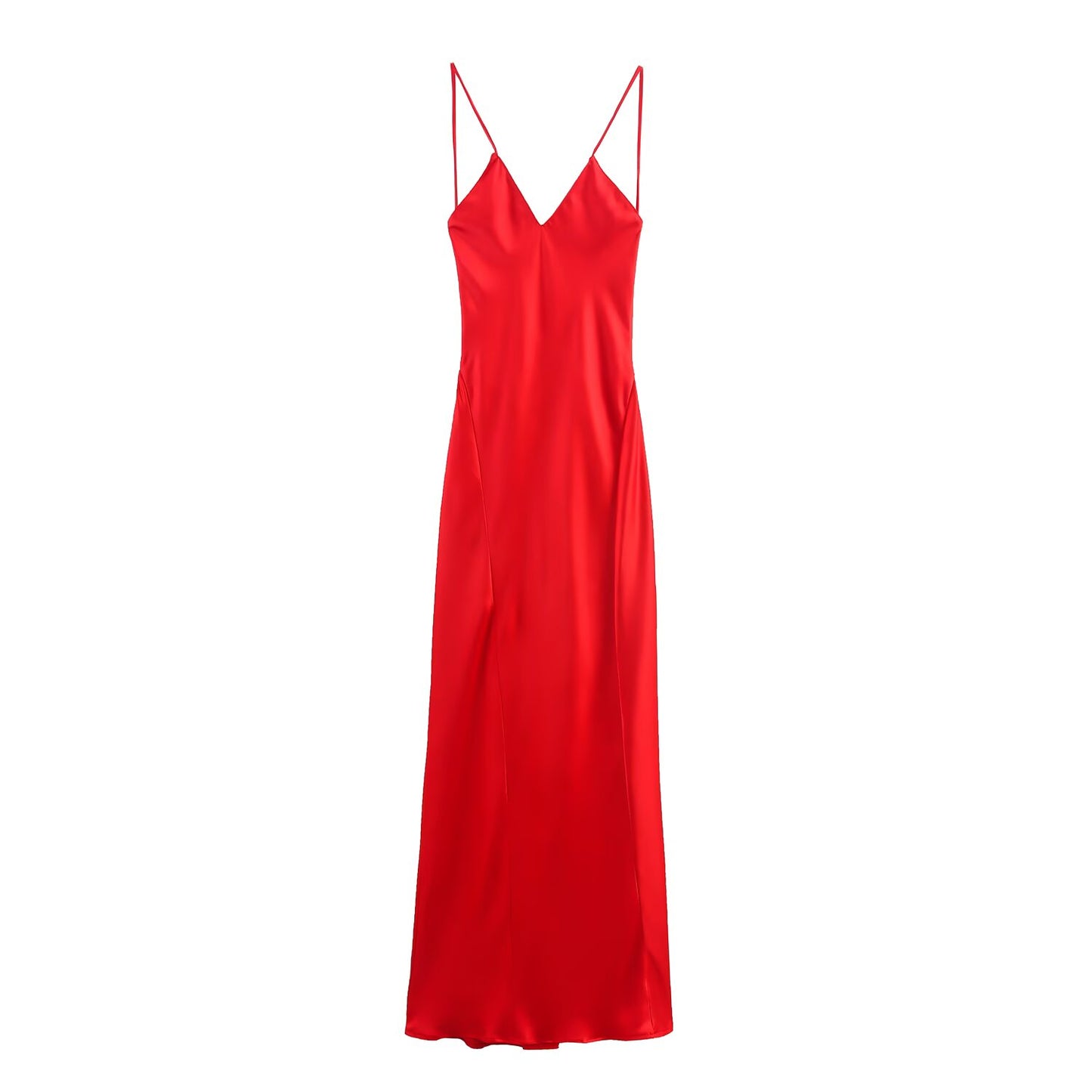 Solid Color Backless Satin Silk Dress