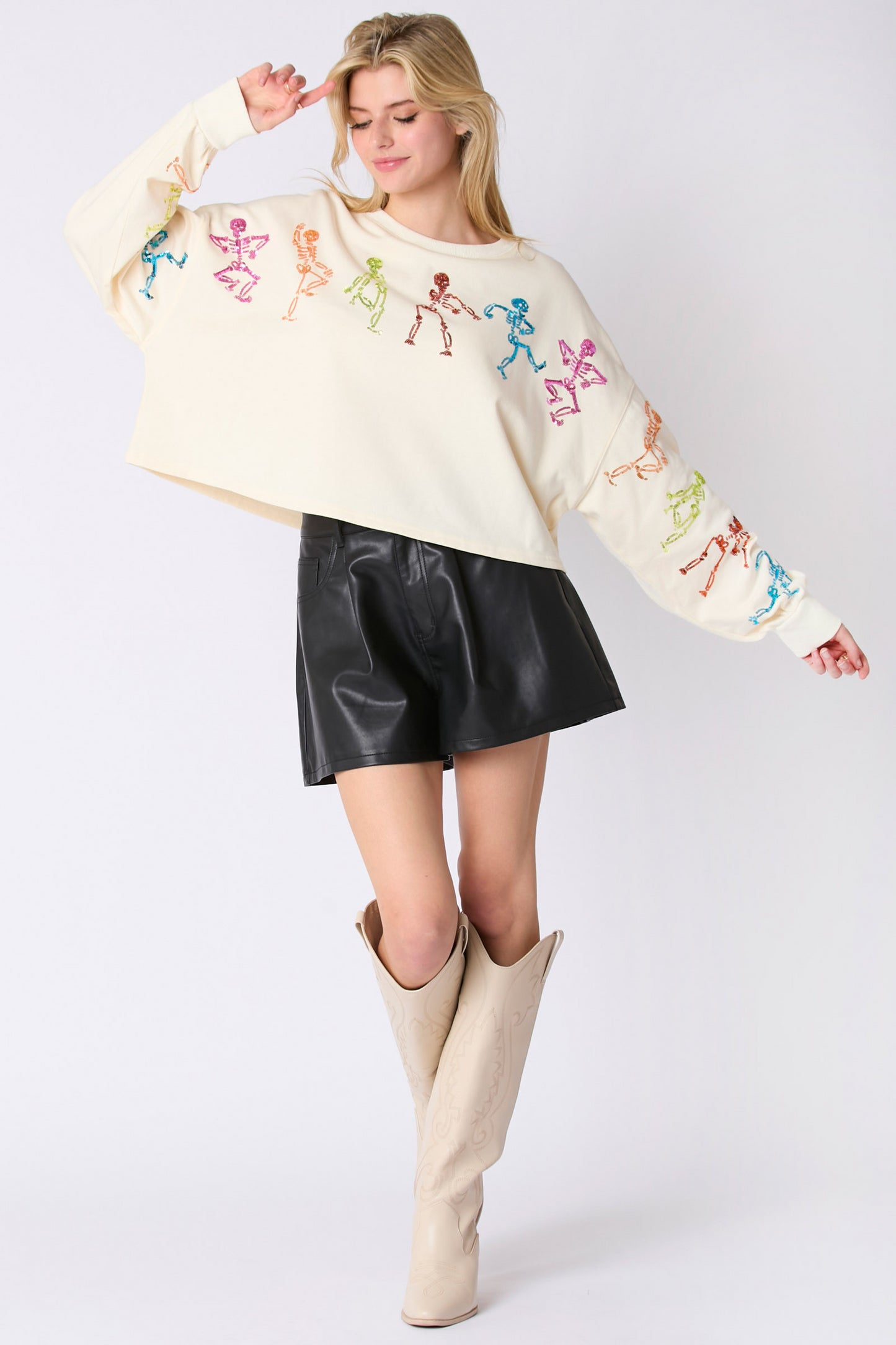 Skulls Sequined Casual Sweatershirt