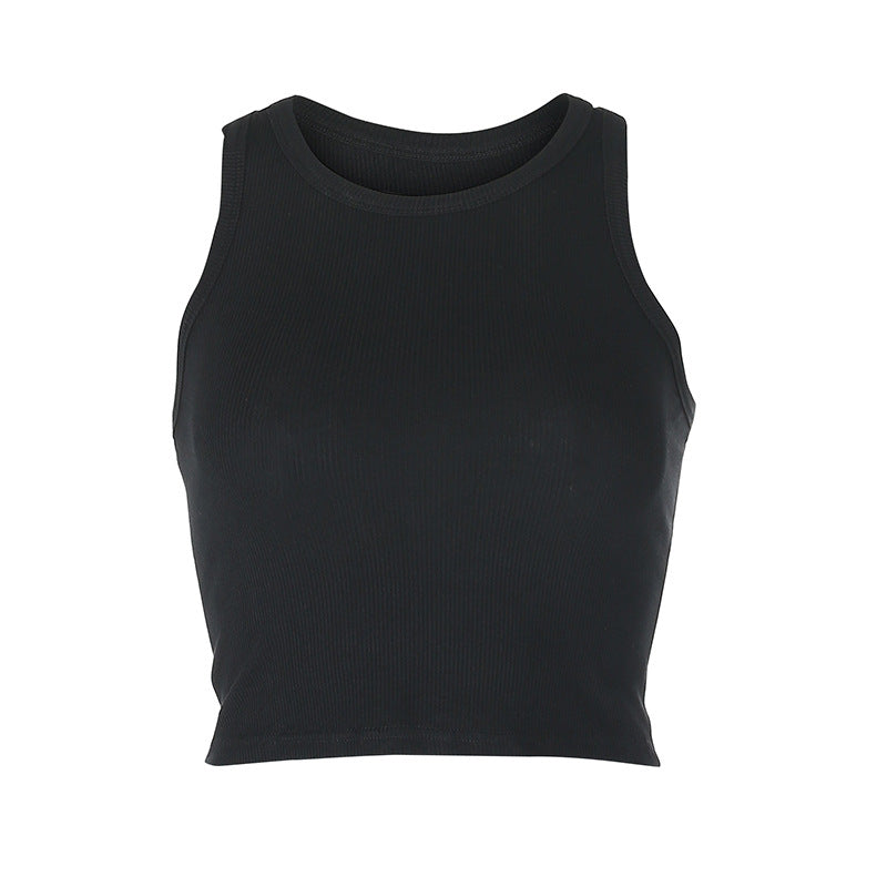 Solid Color Sleeveless Bottoming Slim-Fit Stretch Vest Crop-Top
