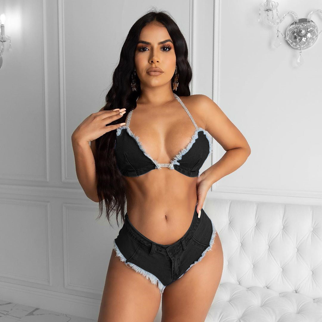 Tether Tassel Denim Bikini - Two-Piece Set (7524289871960)