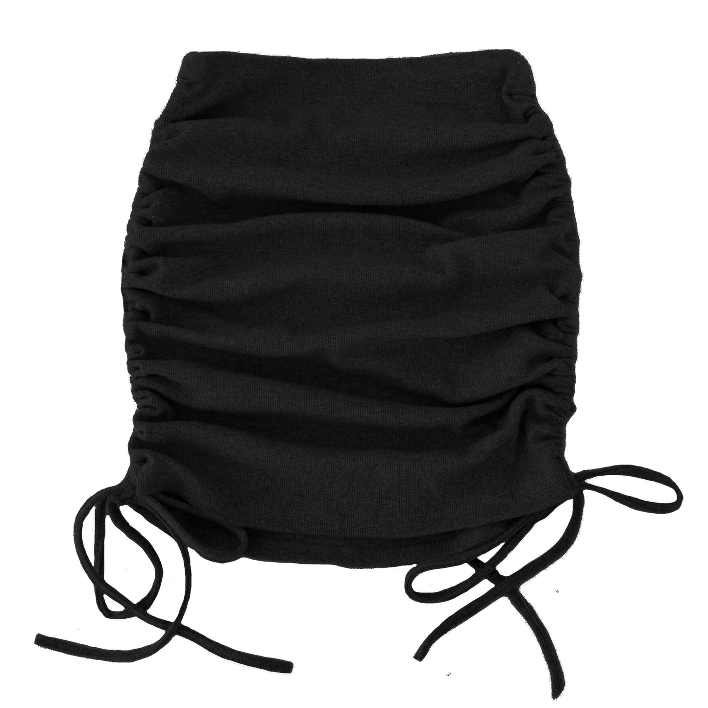 Threaded Side Drawstrings Elastic Pleated Skirt