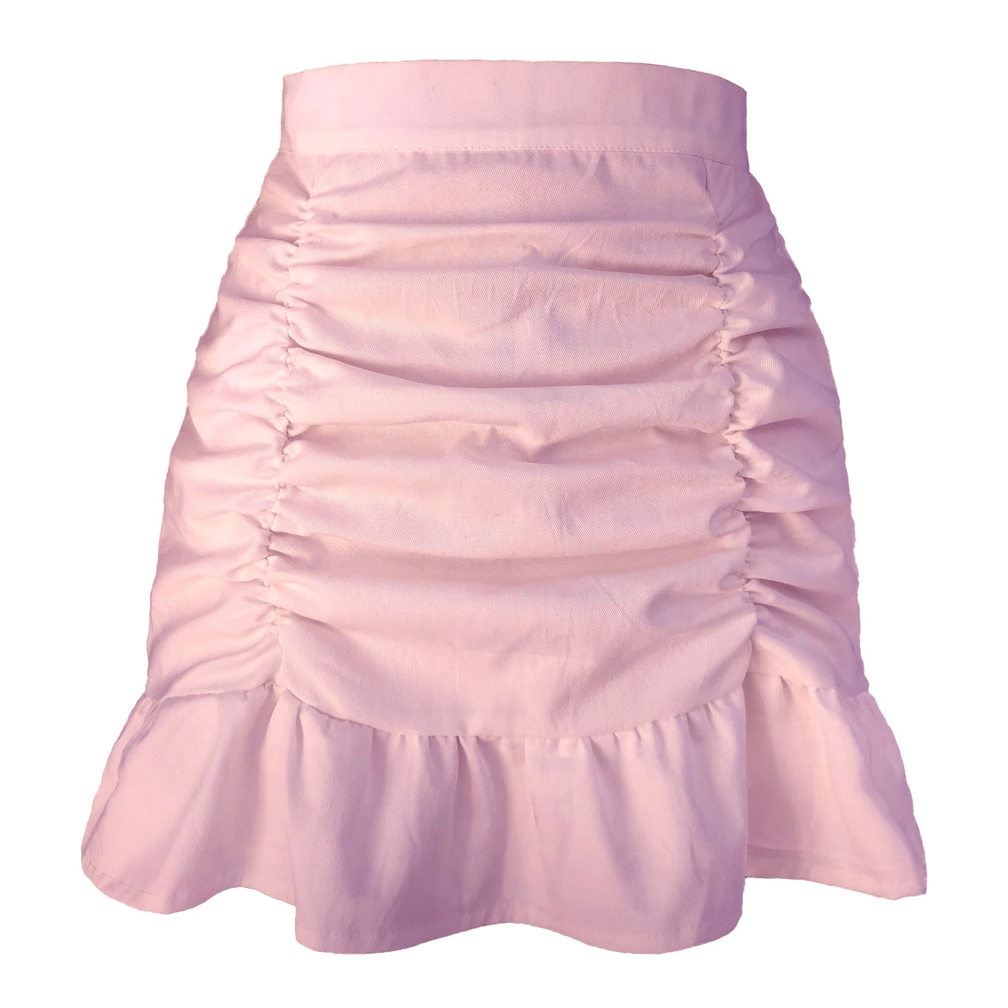 Solid Color Ruffled Zipper High Waist Fishtail Sheath Pleated Skirt