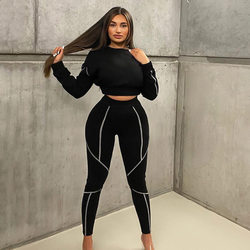 Contrast-Stitching Two-Piece Set