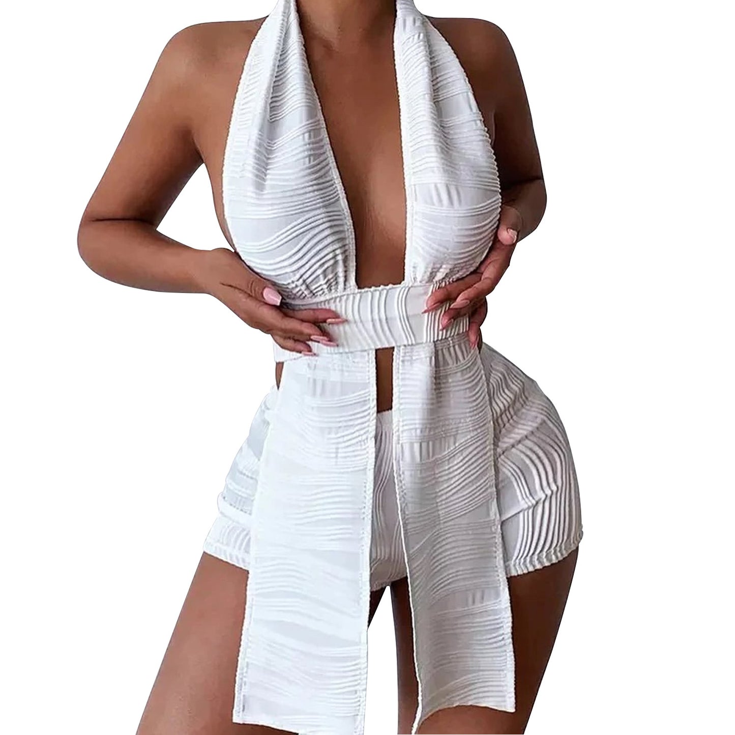Jacquard - Backless Jacquard Two-Piece Shorts Set (7519155716184)