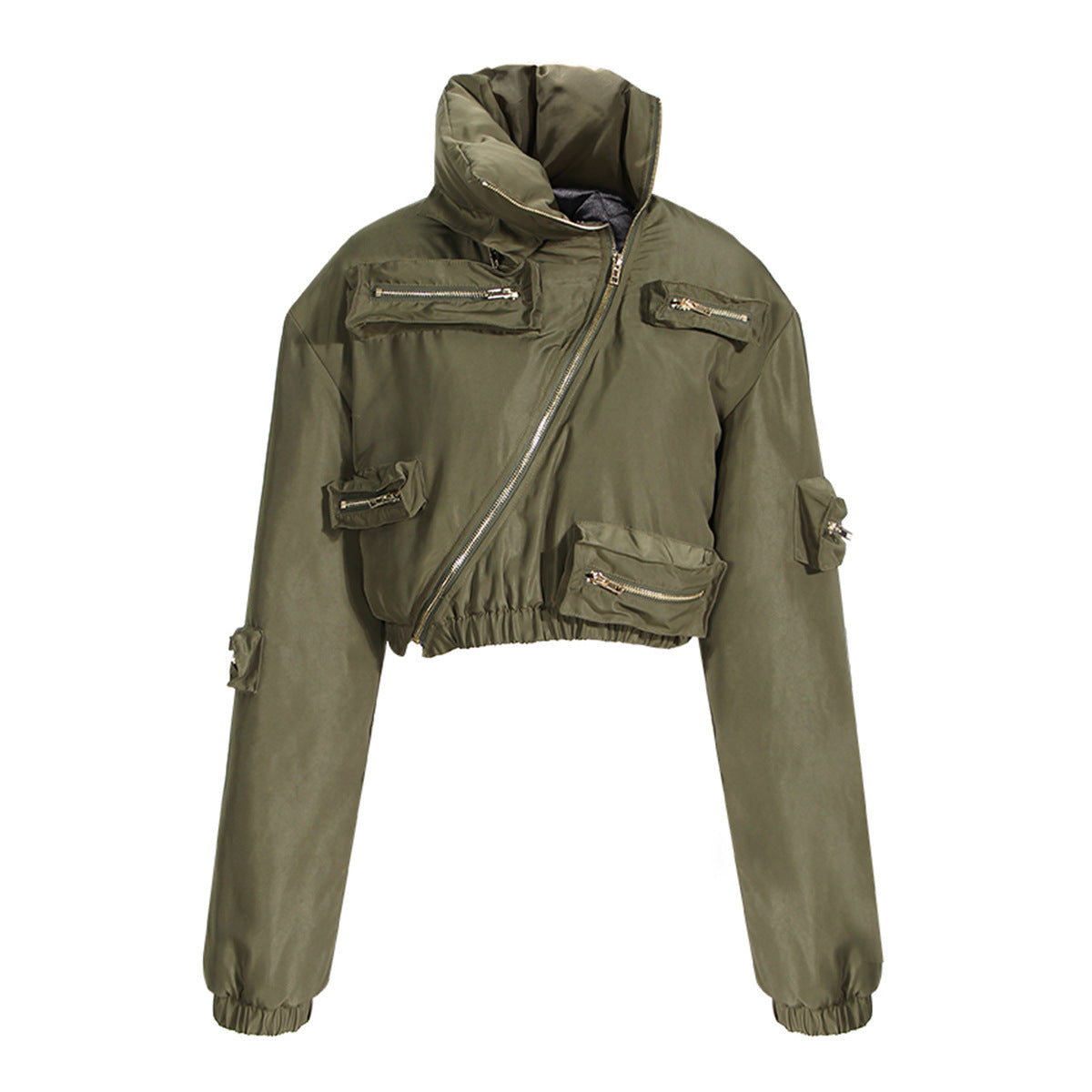 Zipper-Pockets Tooling Skirt & Jacket Two-Piece Set