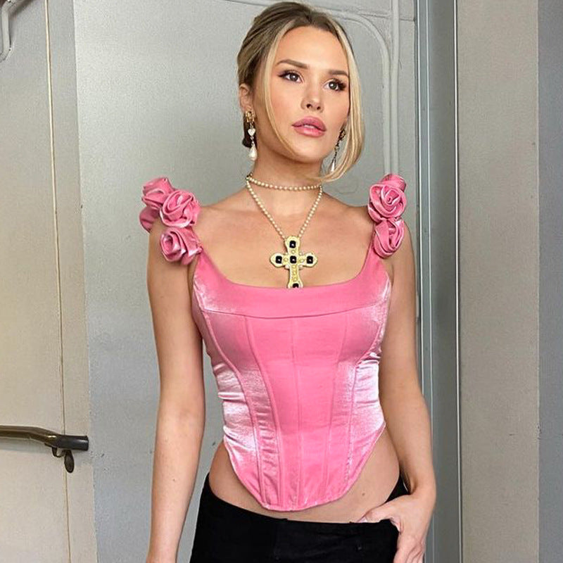 Square Collar Corset Slim-Fit Spaghetti Straps Top