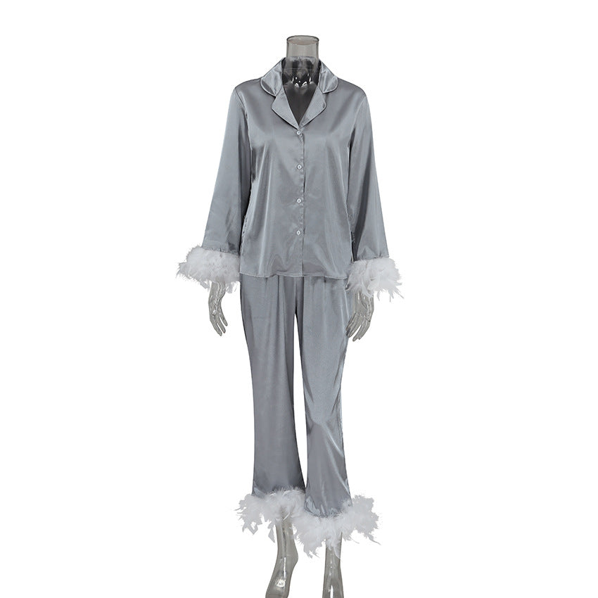 Solid Color Feathers Pajamas Set