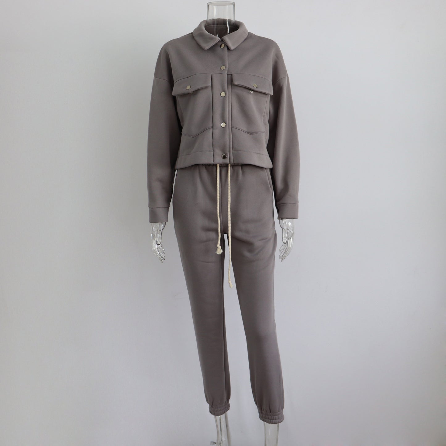 Solid Color Long Sleeves Sweatshirt & Pants Two-Piece Set