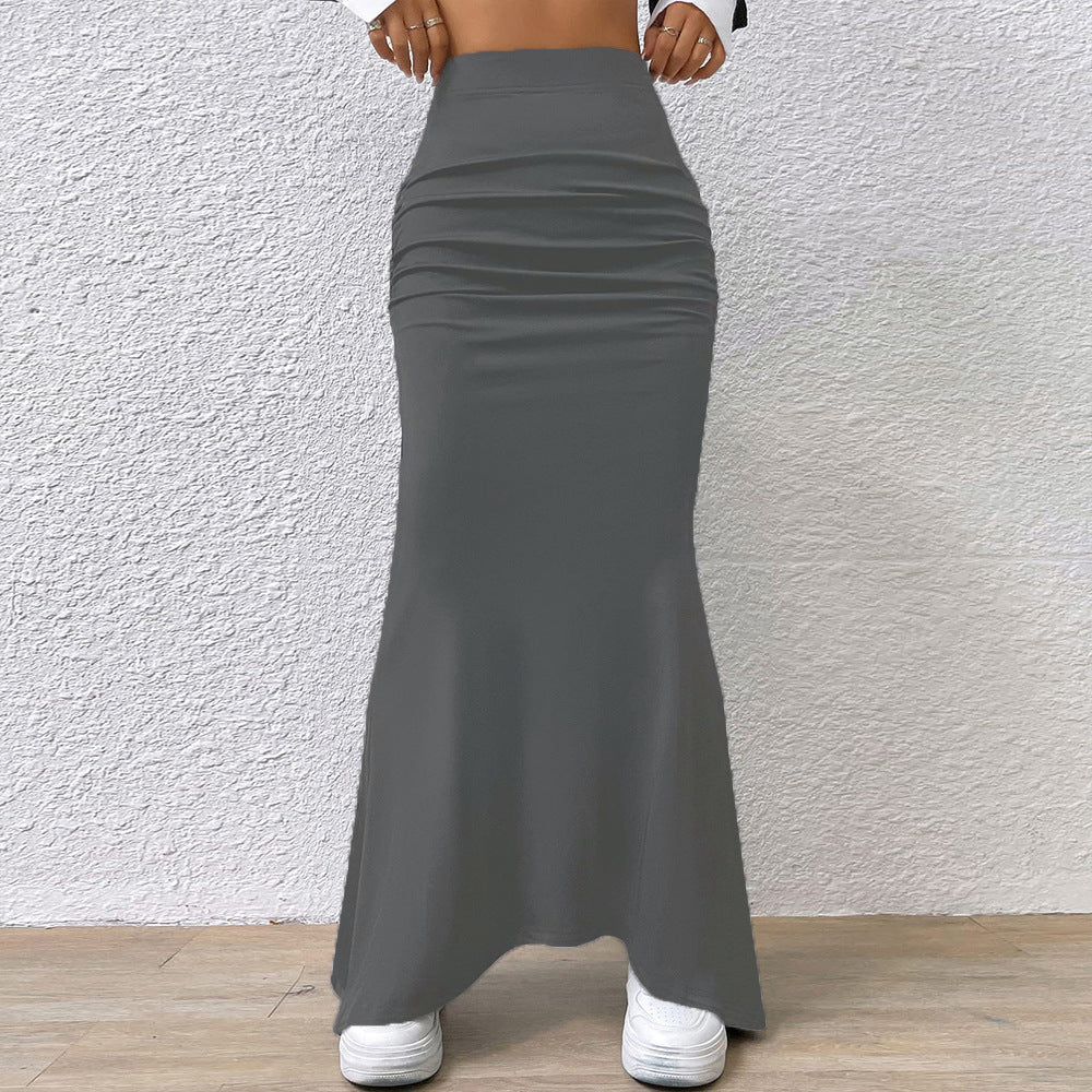 Solid Color Slim-Fit A-Line Sheath Maxi Skirt