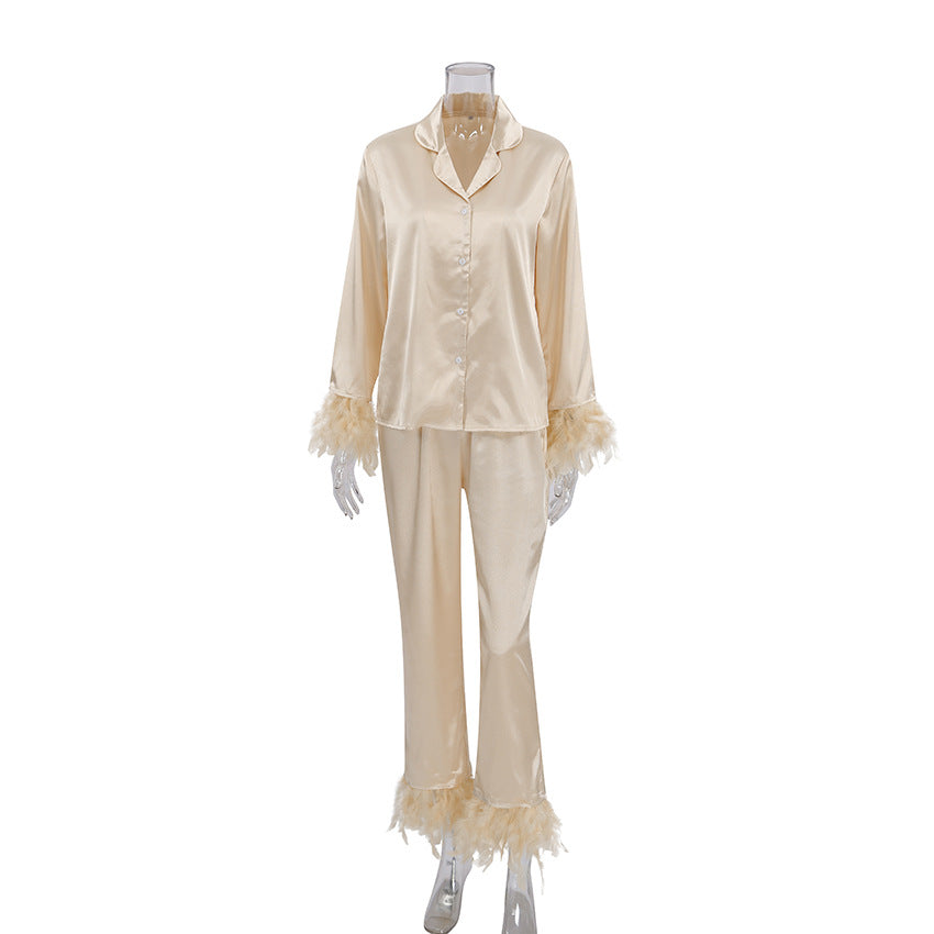 Solid Color Feathers Pajamas Set