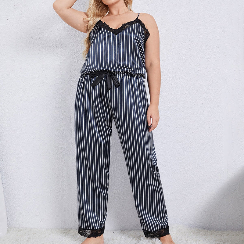 Plus Size Silk Stripes Two-Piece Set