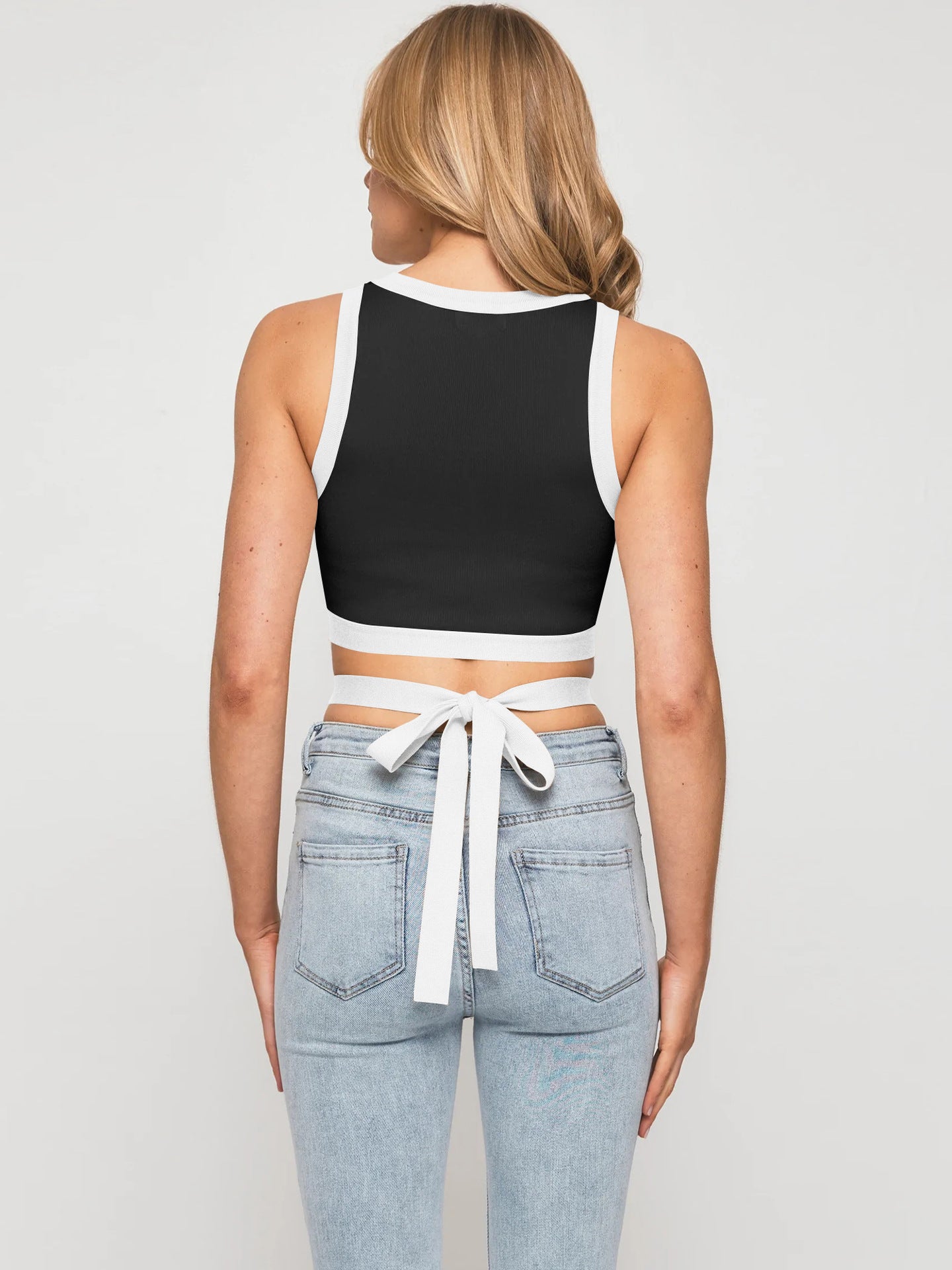 Color Matching Lace-Up Cropped Top