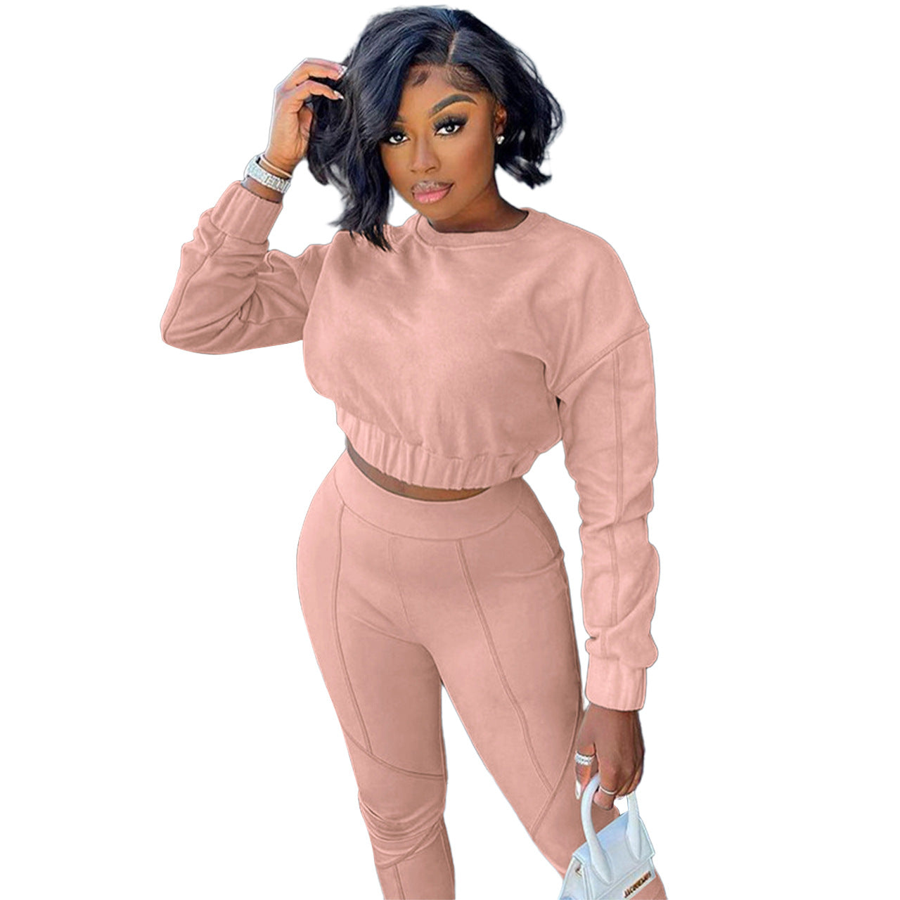 Contrast-Stitching Two-Piece Set