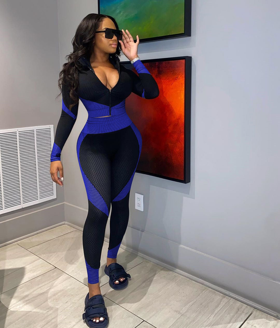 Plus-Size Positioning-Printing Casual Slim-Fit Sportswear Set (7516854747224)