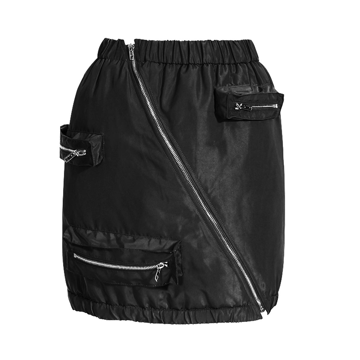 Zipper-Pockets Tooling Skirt & Jacket Two-Piece Set