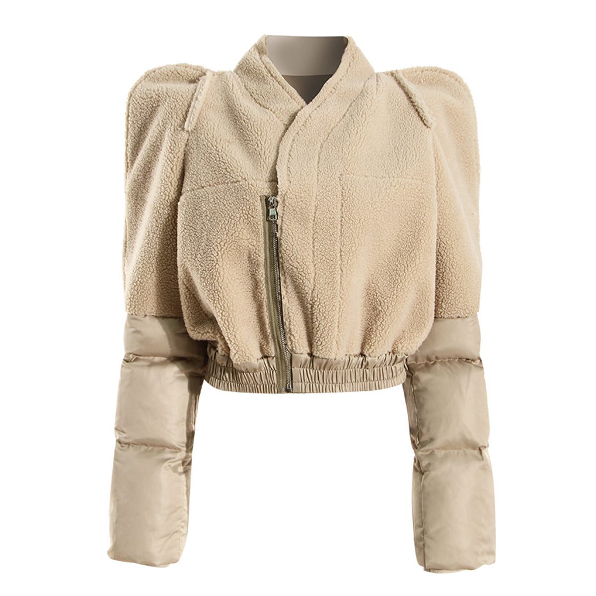 Zipper Plush Tower Shoulder Stitching Quilted Coat (7524290396248)
