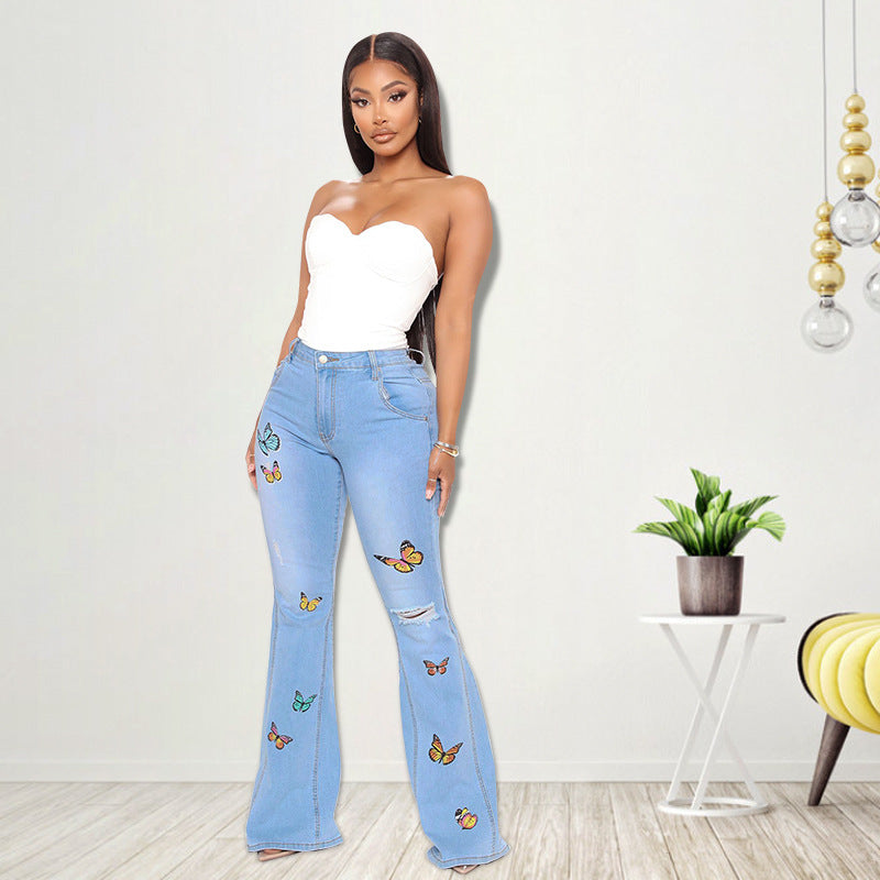 Butterfly Embroidered Denim Jeans (7524740694104)