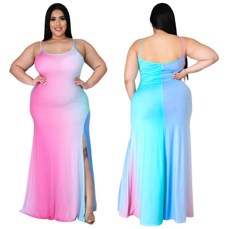 Plus-Size Contrast & Strap Dress (7516662825048)