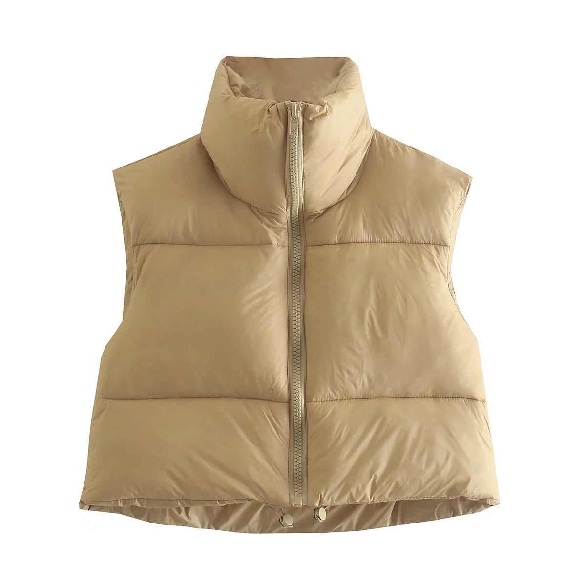 Sleeveless Zipped Stand Collar - Cotton Padded Vest (7516615704664)