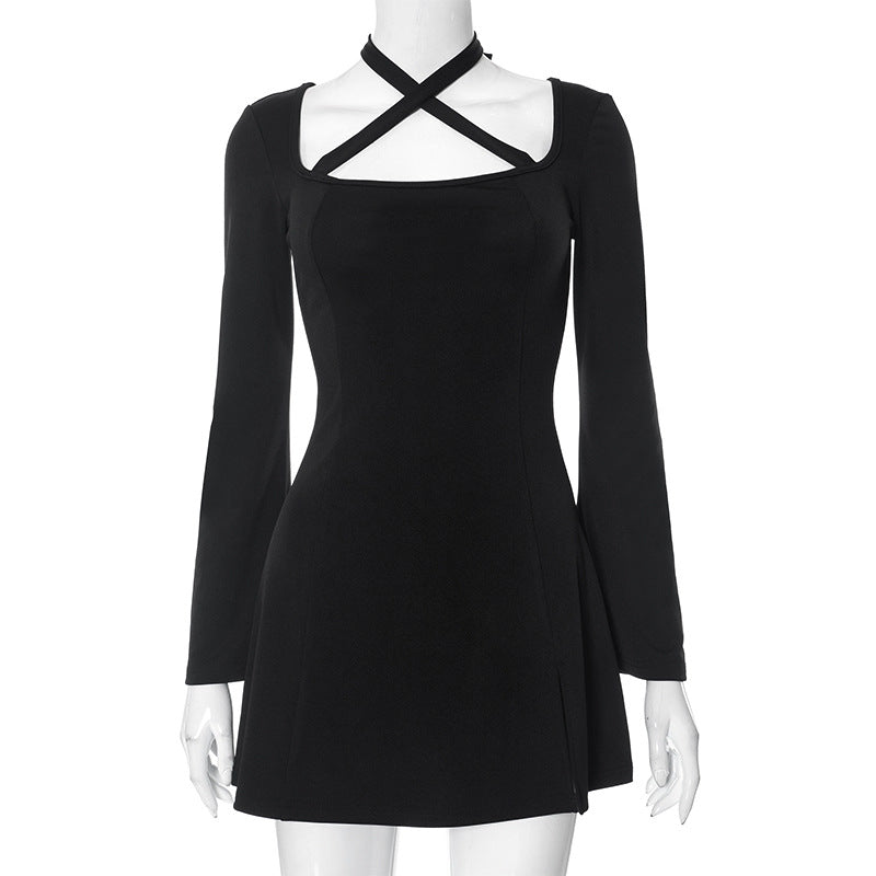 Halter Square Collar Dress - Long Sleeves (7516659515480)
