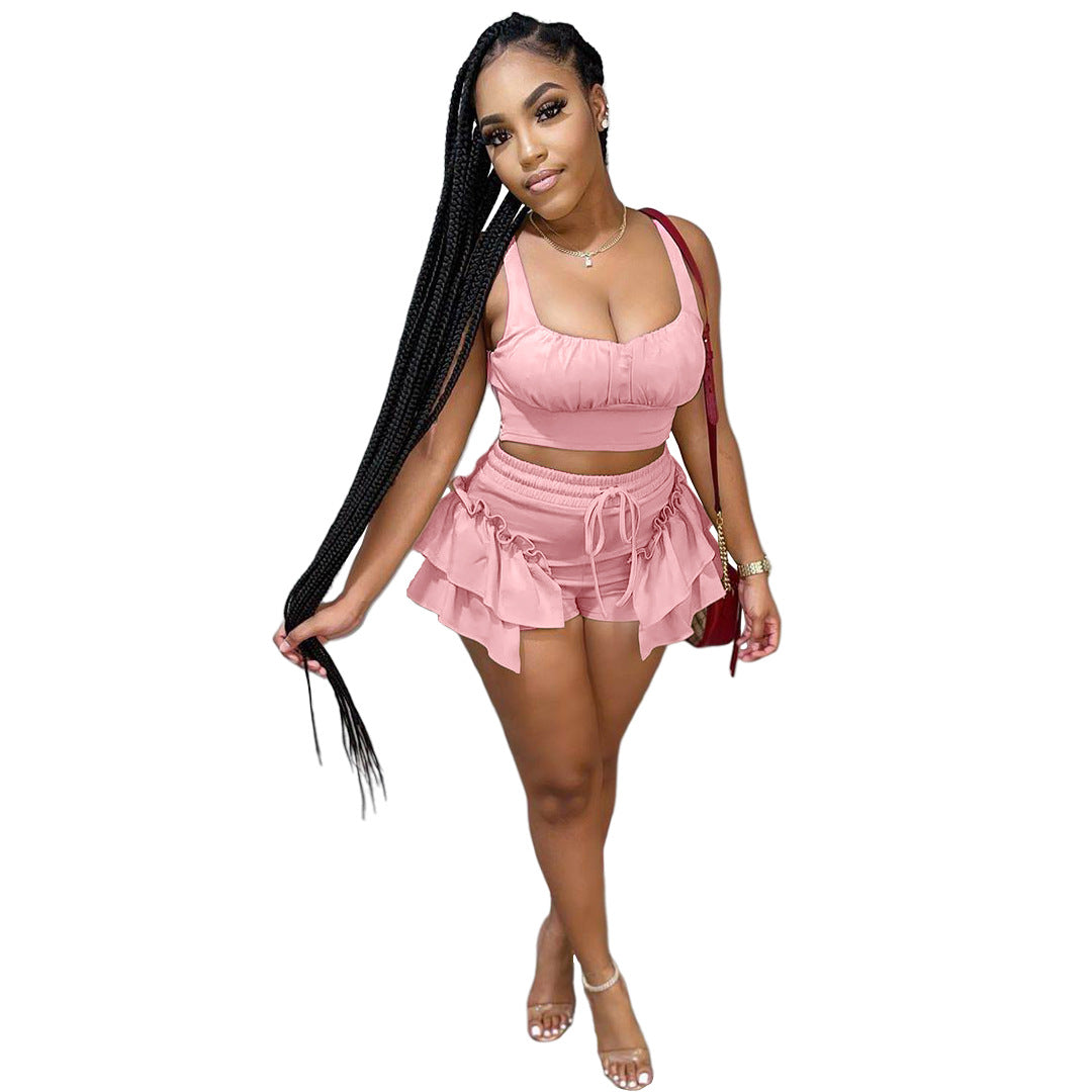 Solid Color Selvedge Top & Shorts Two-Piece Set