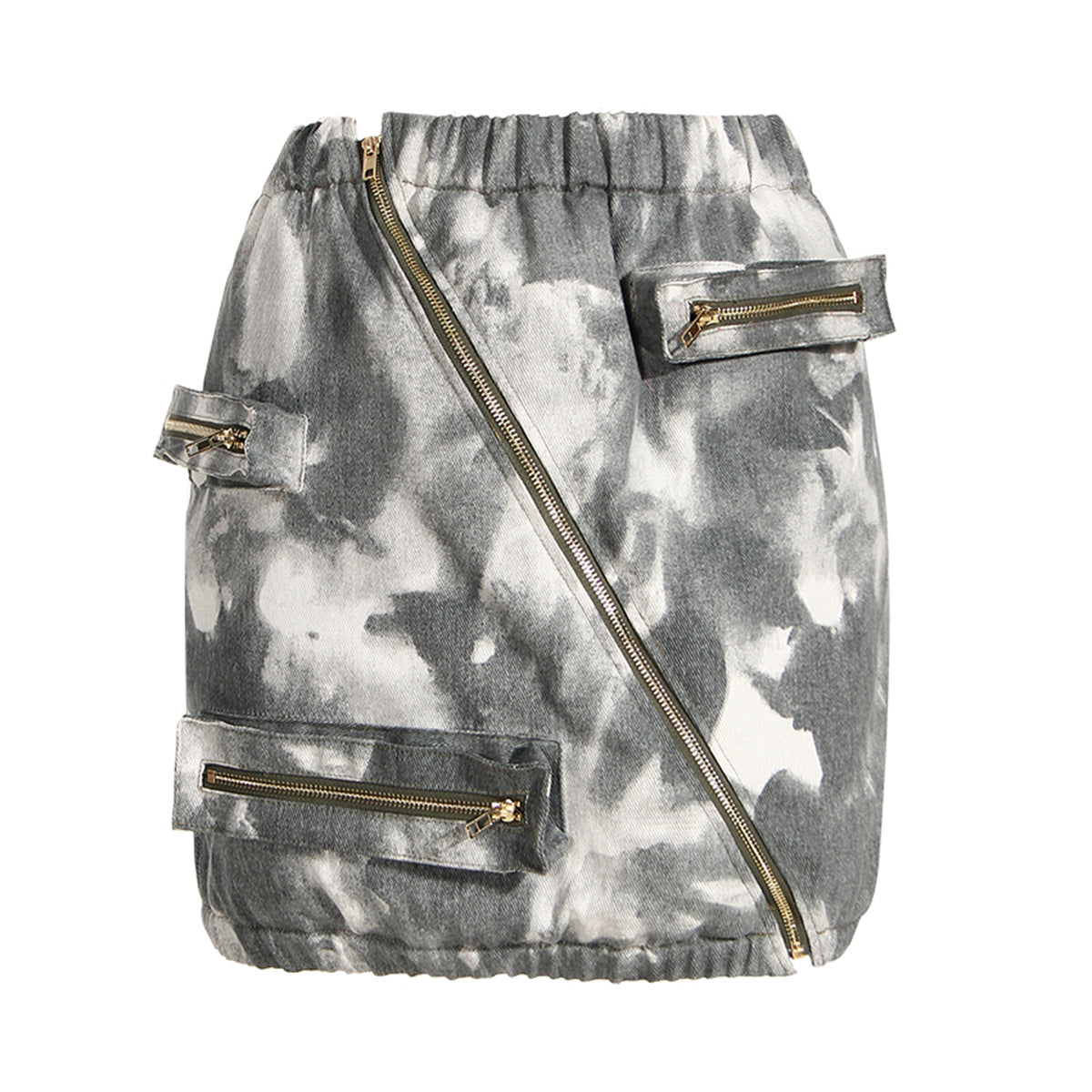 Zipper-Pockets Tooling Skirt & Jacket Two-Piece Set