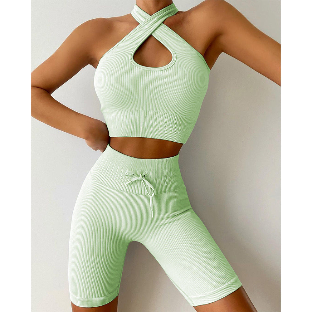Cross-Halter - Bra & Piano Line Drawstrings Shorts Set (7516865396824)