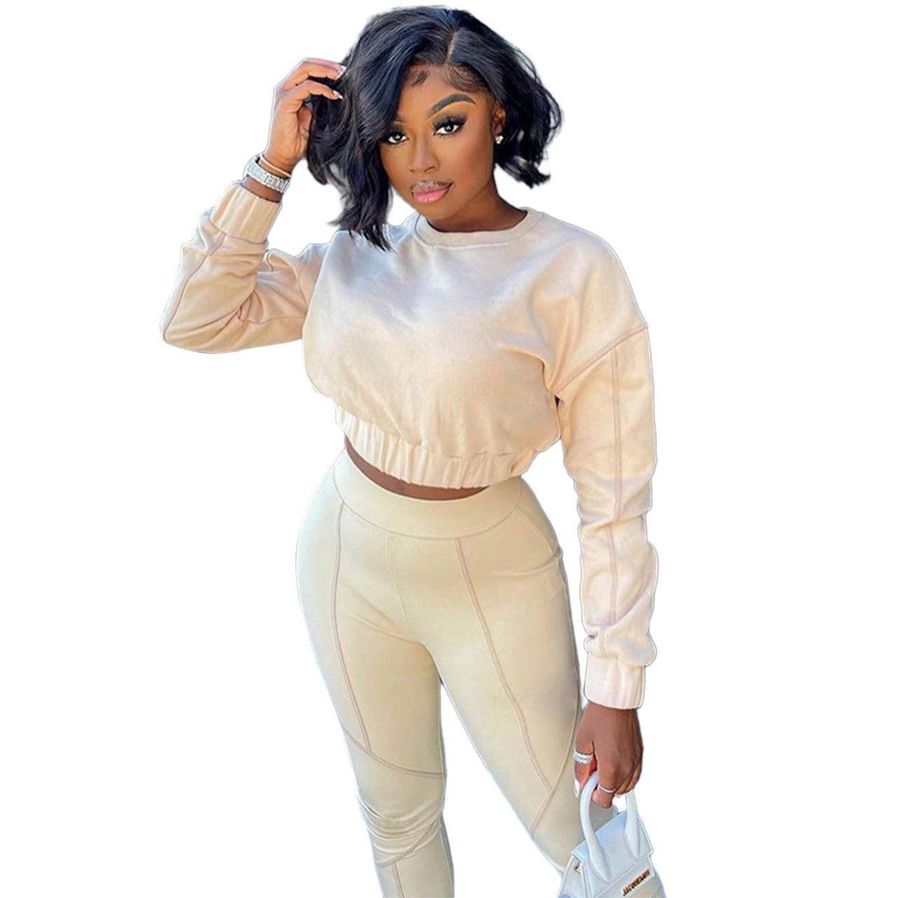 Contrast-Stitching Two-Piece Set