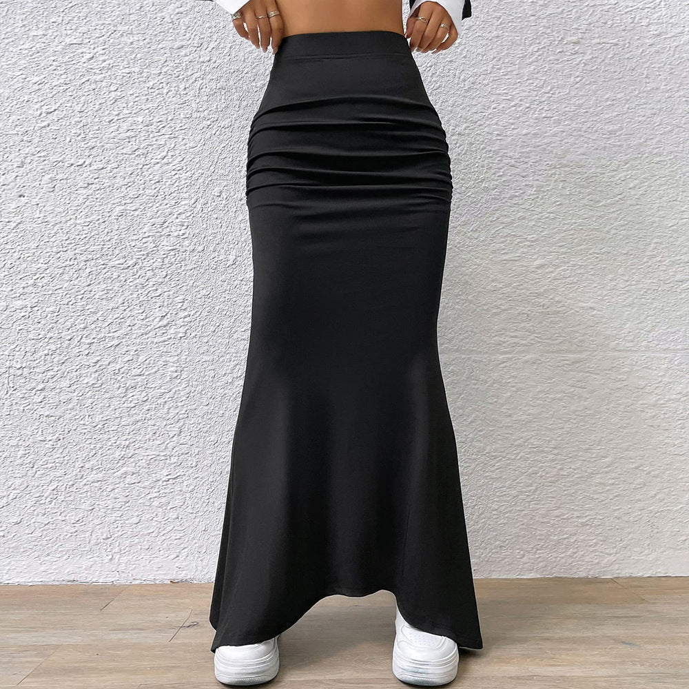 Solid Color Slim-Fit A-Line Sheath Maxi Skirt