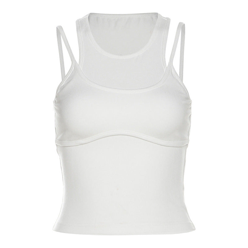 Solid Color Round Neck Outer-Camisole Slim-Fit Top