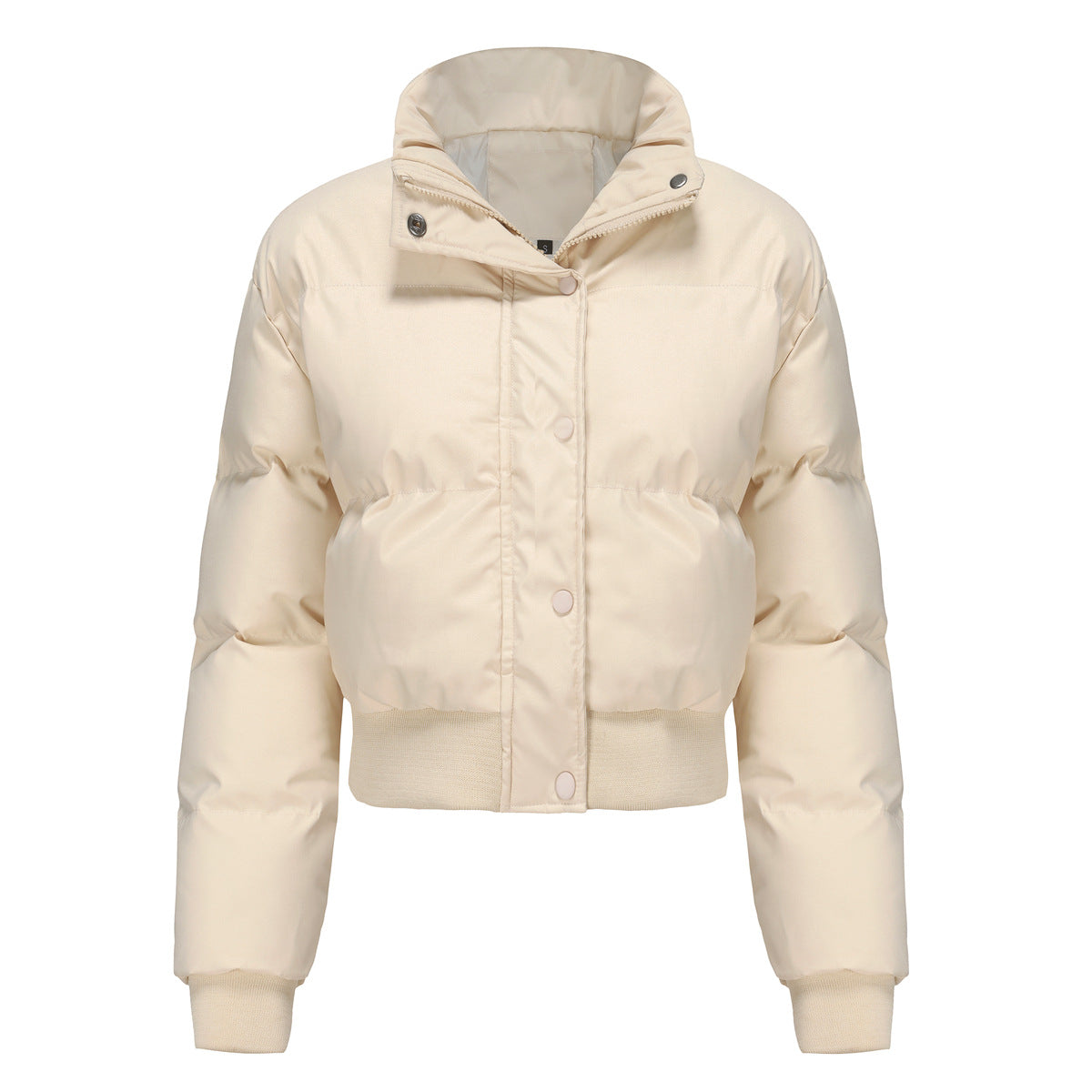 Short Padded Cotton Jacket With Waistband & High Collar Coat (7516614983768)