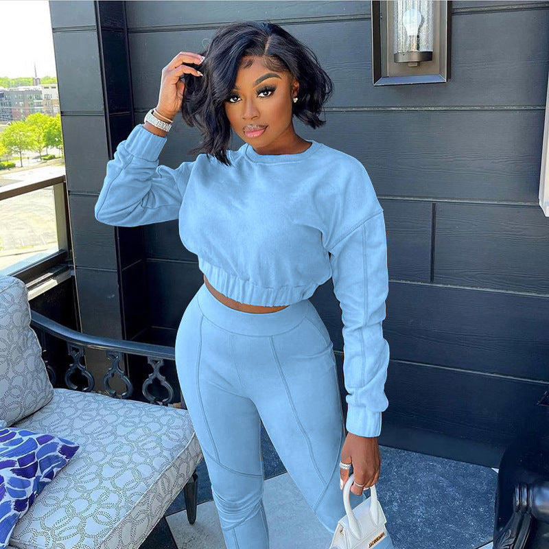 Contrast-Stitching Two-Piece Set