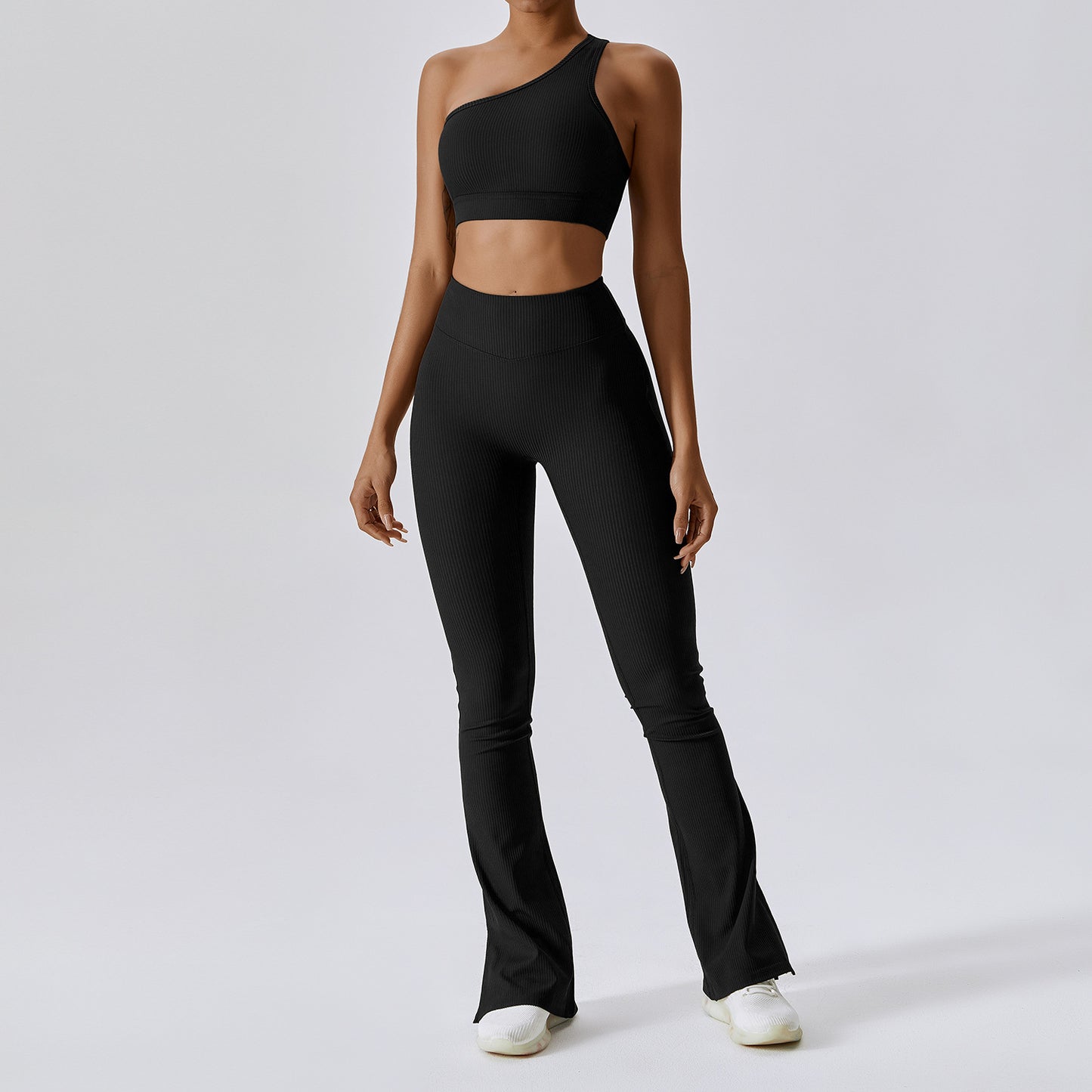One-Shoulder Slightly-Flared Wide-Leg Pilates Set (7520614711384)