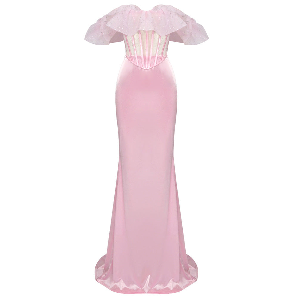Pink Silver Backless Organza Two-Piece Set (7524302291032)