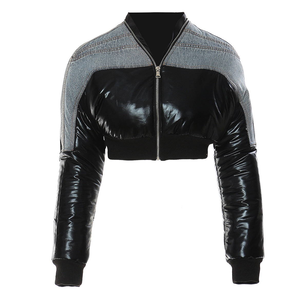 Short Denim - Denim & Leather Cotton Short Coat Jacket (7516640510040)