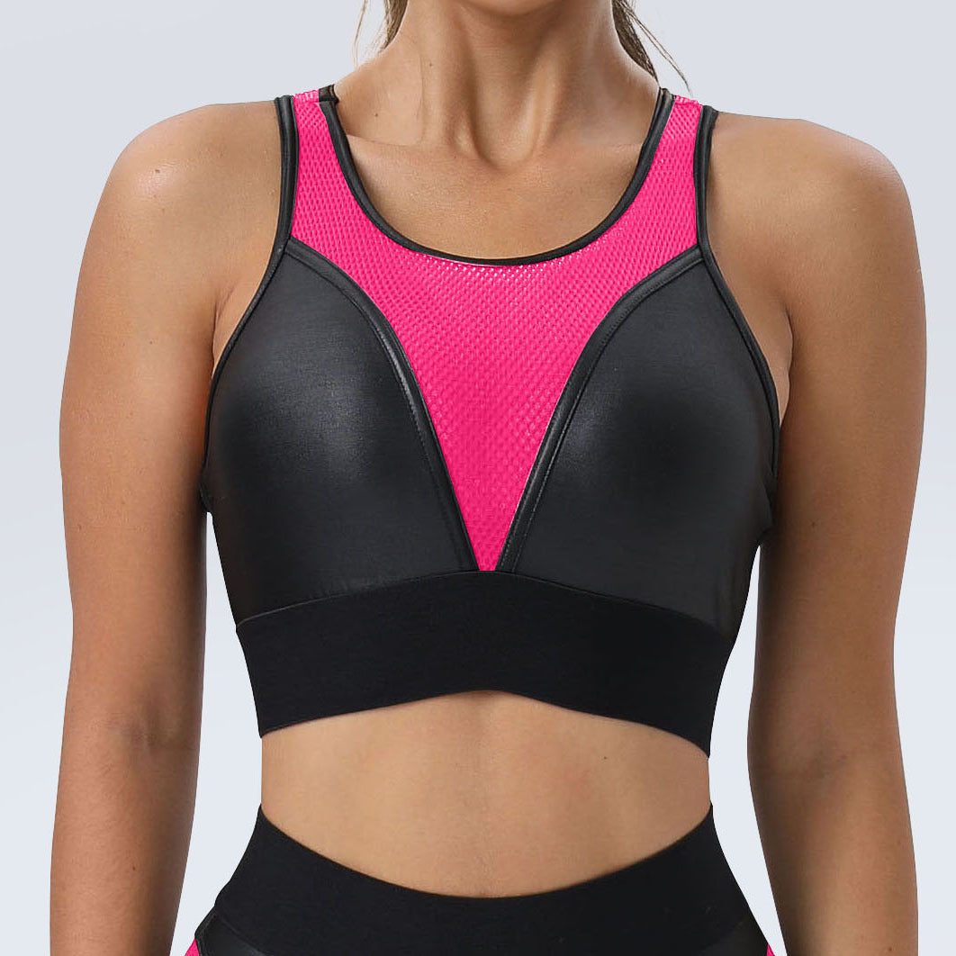 Robotic - Color Block Patchwork Sports Bra & Hip Lifting Pants Two-Piece Set (7516855861336)