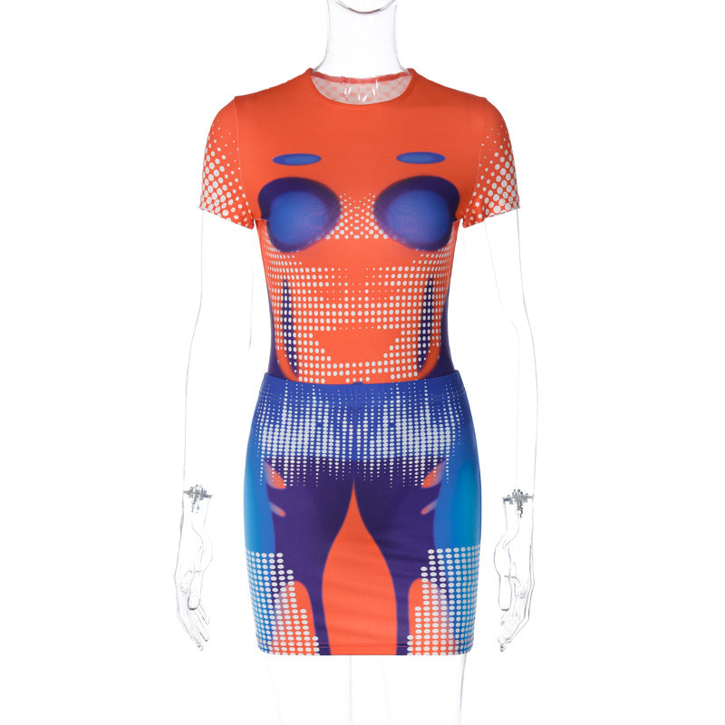 Graphic Printed Slim-Fit Skirt Romper Set