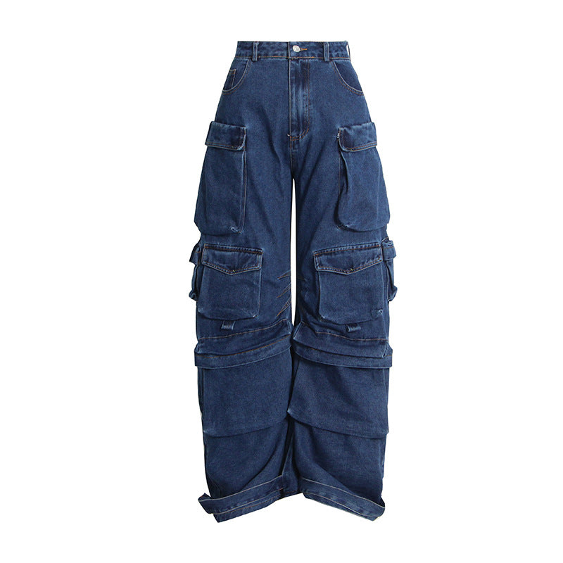 Cargo Multi-Pockets Wide Leg Denim Jeans