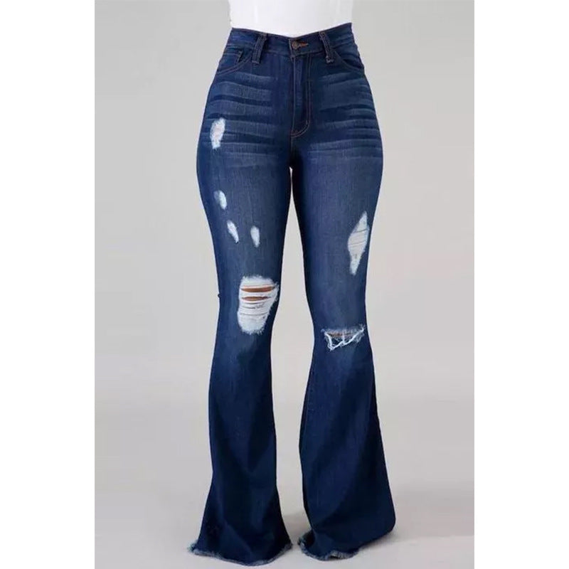 Distressed High-Waist Flared Denim Jeans
